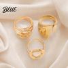 Lightweight Comfortable Ring 3Pcs/Set Alloy Plating Process Set Exaggerated Geometric