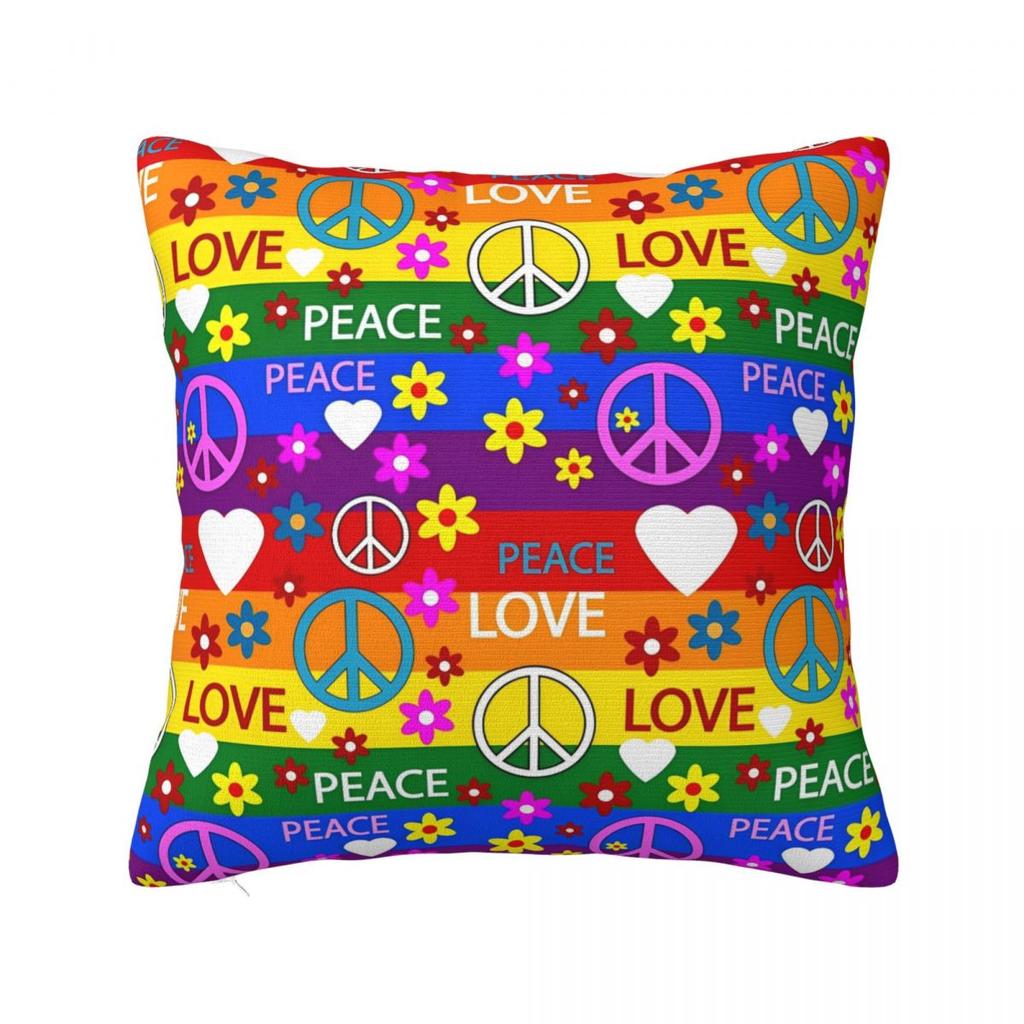 Frieden Blume Liebe Muster Kissenbezug Polyester Kissenhülle Dekorativ Geheimnisvoll Kissenbezug Abdeckung Zuhause Reißverschluss 4040cm