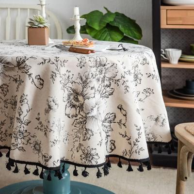 Tovaglia Vintage in Cotone Lino Pastorale Floreale Rustica Lavabile Copritavolo Rotondo Per Decorazione Fattoria,Picnic,Decorazione da Tavolo