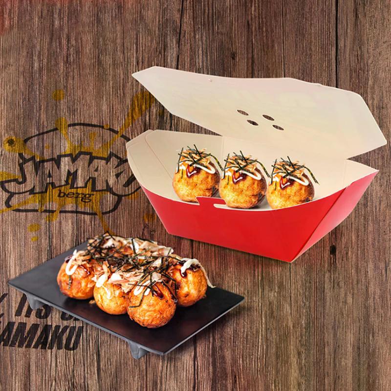 100Pcs Disposable Cartoon Octopus Ball Packaging Box Japanese Street Food Takoyaki Takeaway Snack Packing Container Party