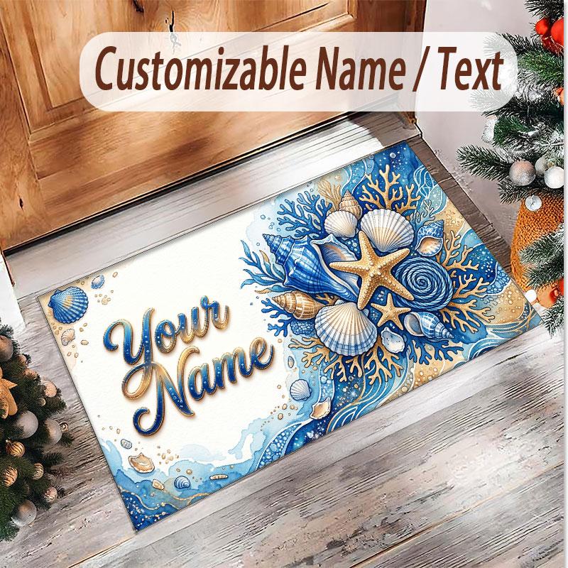 Fish Ocean Theme Soft Crystal Velvet Rug Custom Name & Text Print Non Slip Floor Rug for Bedroom Living Room