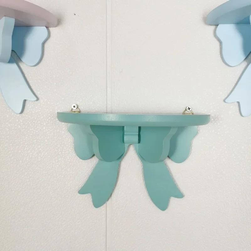 Wooden Decorative Shelves Girls' Room Organizer Holder Pink Wall Shelf Decor Frame Bows Decoration  Wooden Storage Rack