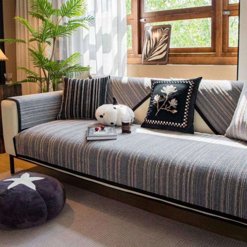 Sügiskodu libisemiskindel triibuline diivanipadi Diivani kattematt Šenill Slipcover Funda diivanimatt