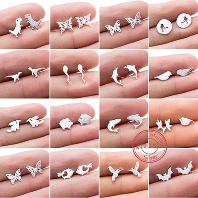 Mini 925 Sterling Kupfer Ohrstecker für Mädchen Cartoon Tier Ohrstecker Mode Dinosaurier Schmetterling Fledermaus Ohrpiercing Zirkon