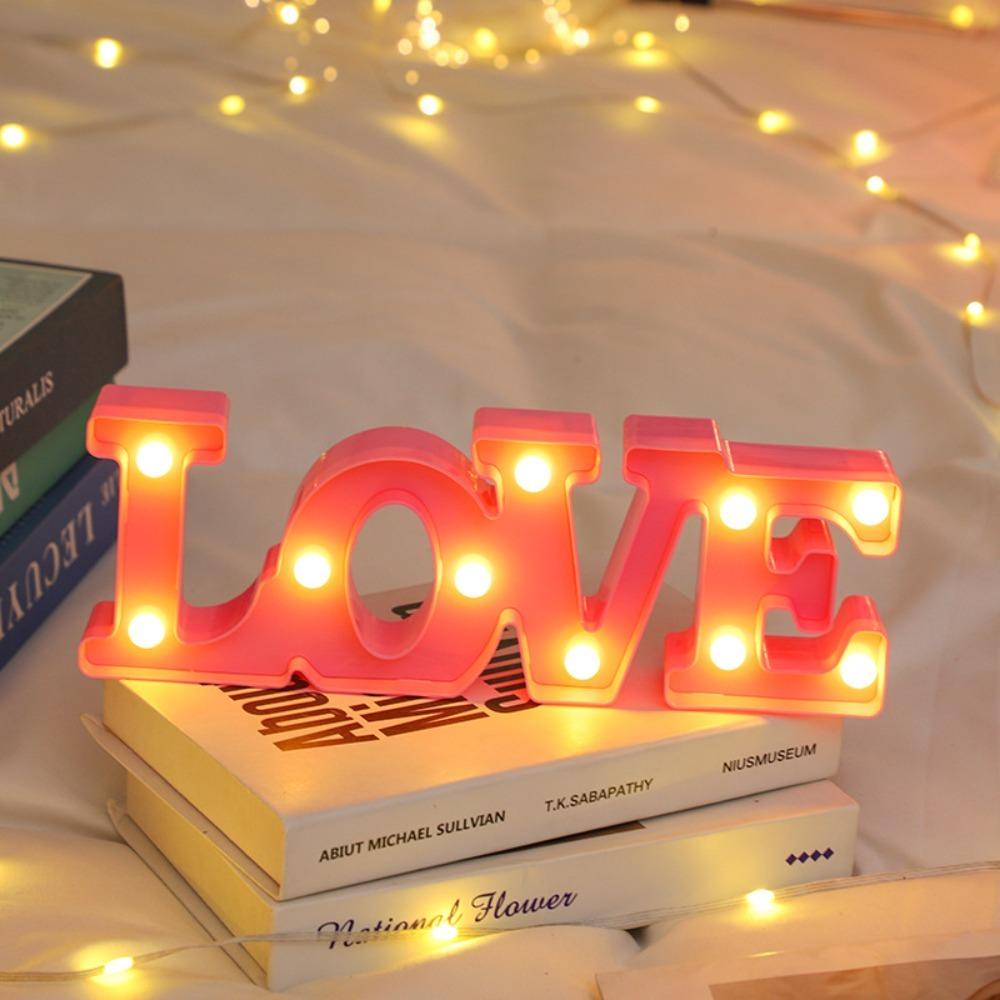 Romantic Night Light Ornament Red Pink Heart Marquee Table Lamp Love Heart LED Lamp  Anniversary