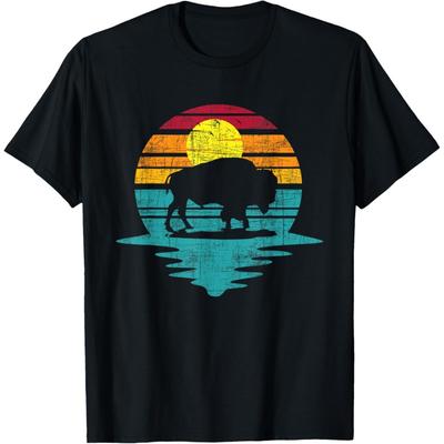 Vintage American Bison Buffalo Lover Wildlife Outdoor Sunset T-Shirt