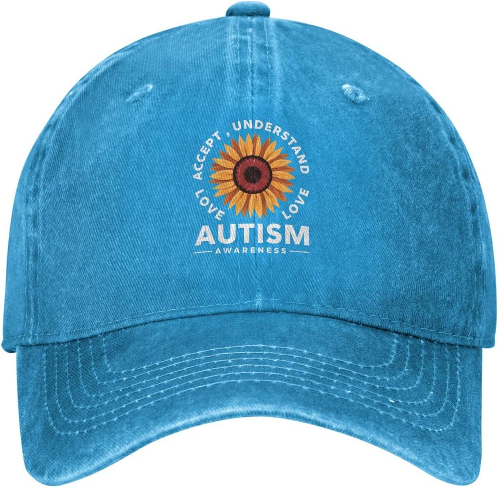 Autism Awareness Sunflower Love Accept Understand Denim Baseball Cap Unisex Adult Casual Sun Protection