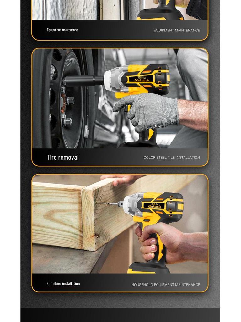 High-Power Brushless Rechargeable Impact Wrench for Auto Repair, Carpentry, and Scaffold Work