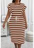 Europäisches & Amerikanisches Gestreiftes Schnürkleid für Damen mit taillierter Taille & Rundhalsausschnitt.