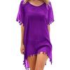 Summer Fashion Solid Color Tassel Chiffon Women Swimwear Bikini Cover Up Dress