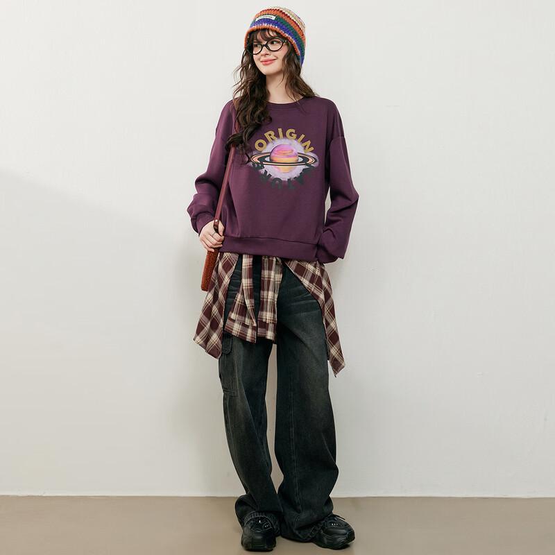 Bailuyu Women's Colorblock Print Loose Sweatshirt