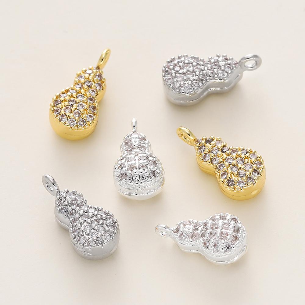 2pcs/pack 18K Gold Color Plated Copper Zircon Gourd Shape Pendants For DIY Bracelet Necklace Jewelry Making Accessories