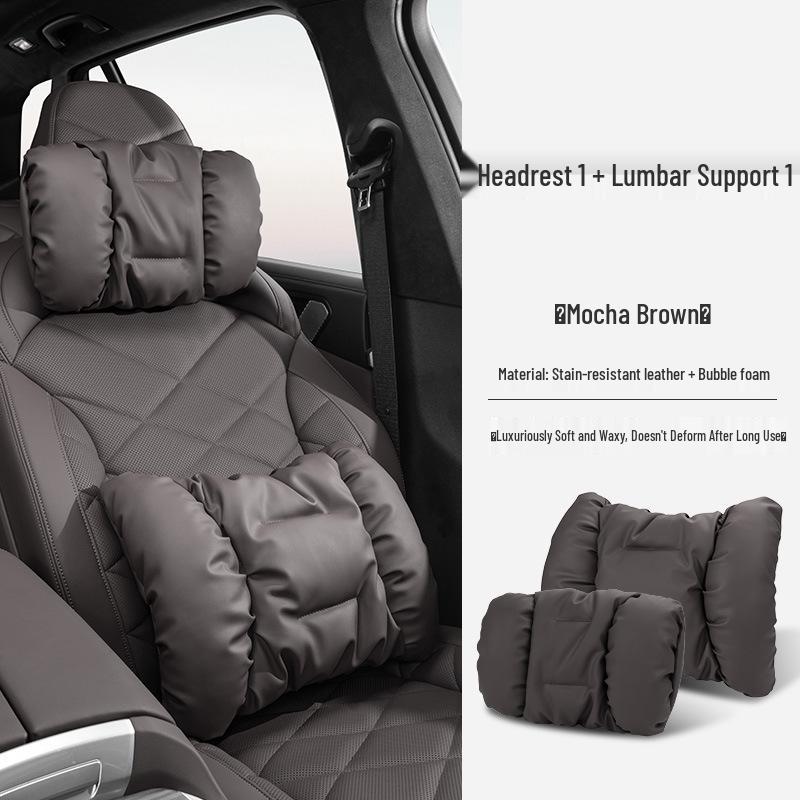 Luxury Leather Car Neck & Lumbar Support Pillow Set