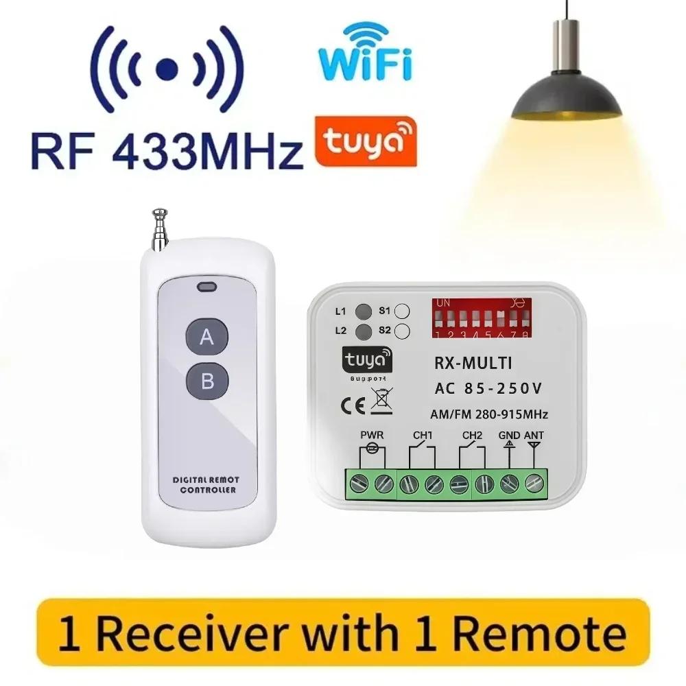 Universal WIFI Garage Door Remote Control Receiver 2CH Controller Smart Switch RF 433 868MHz Tuya Frequency 280-915MHz 85-250V