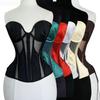 Women's Longline Lace Bustier Bra Lace Up Firm Breathable Mesh Corset Top with Metal Steel Bones for Party