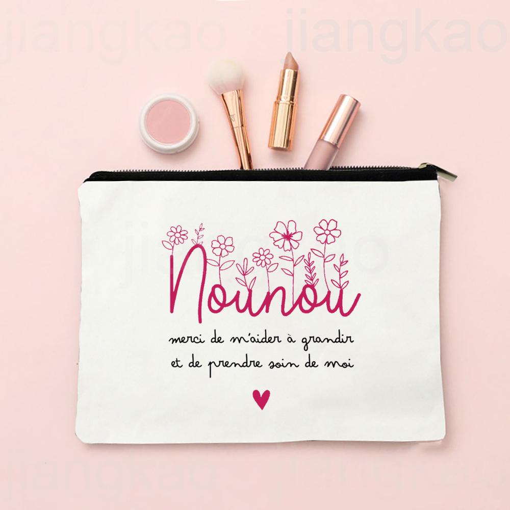 Thank You for Taking Care of Me Nanny Print Cosmetic Bag Women Neceser Makeup Bags Travel Toiletry Pouch Thanks Gifts for Nounou