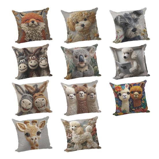 3D Animal Cushion Cover Imitation Embroidery Pillowcase Dog Alpaca Zippered Throw Pillow Cover for Home Farmhouse Couch Sofa Bed