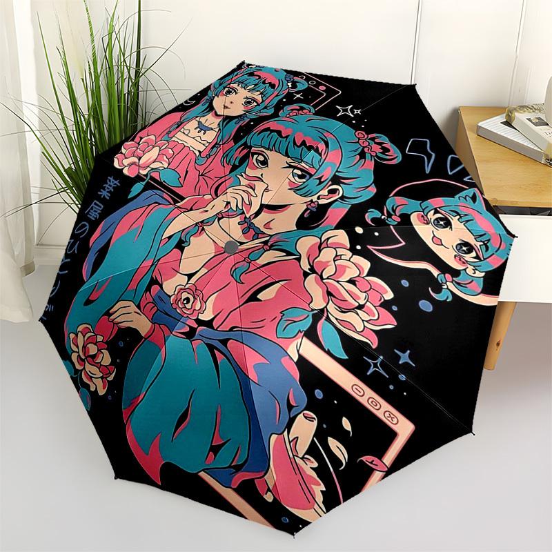 

1pc Outdoor Umbrella with Anime Girl Design - Automatic Opening/Closing, Portable 3-Fold Design, 8-Rib Iron Frame - Perfect Gift for Fans, Travel