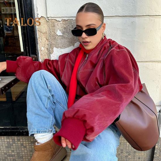 Lady Retro Coat Pure Color Turn-down Collar Zipper Closure Elastic Cuff And Hem Faux Leather Motocycle Jacket Outdoor Travel Coat