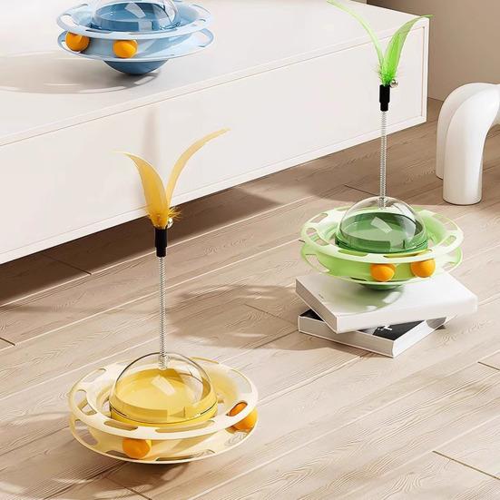 Yousheng Wobble Cat Toy Interactive Cat Treat Dispenser with Track Ball And Feather Teaser Wand Slow Feeder Puzzle Toy for Indoor Cats Exercise