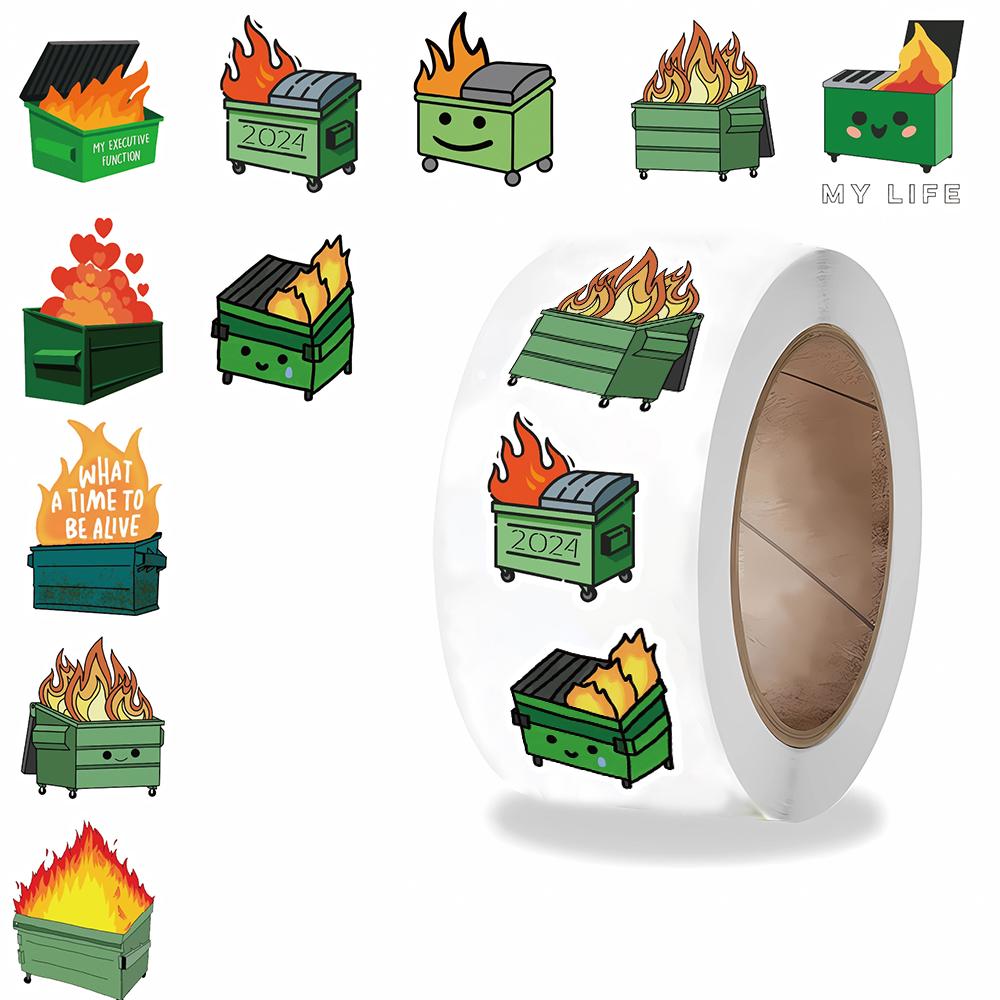 

500PCS Dumpster Fire Roll Roll Stickers Aesthetic Nostalgia Bicycle Streetwear Cartoon Luggage Coffee Supplies Harajuku Sticker