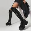 Fashion Platform Super High Increase And Shiny Patent Leather Women's Over The Knee Boots Cross Lace Up Side Zipper Punk Boots