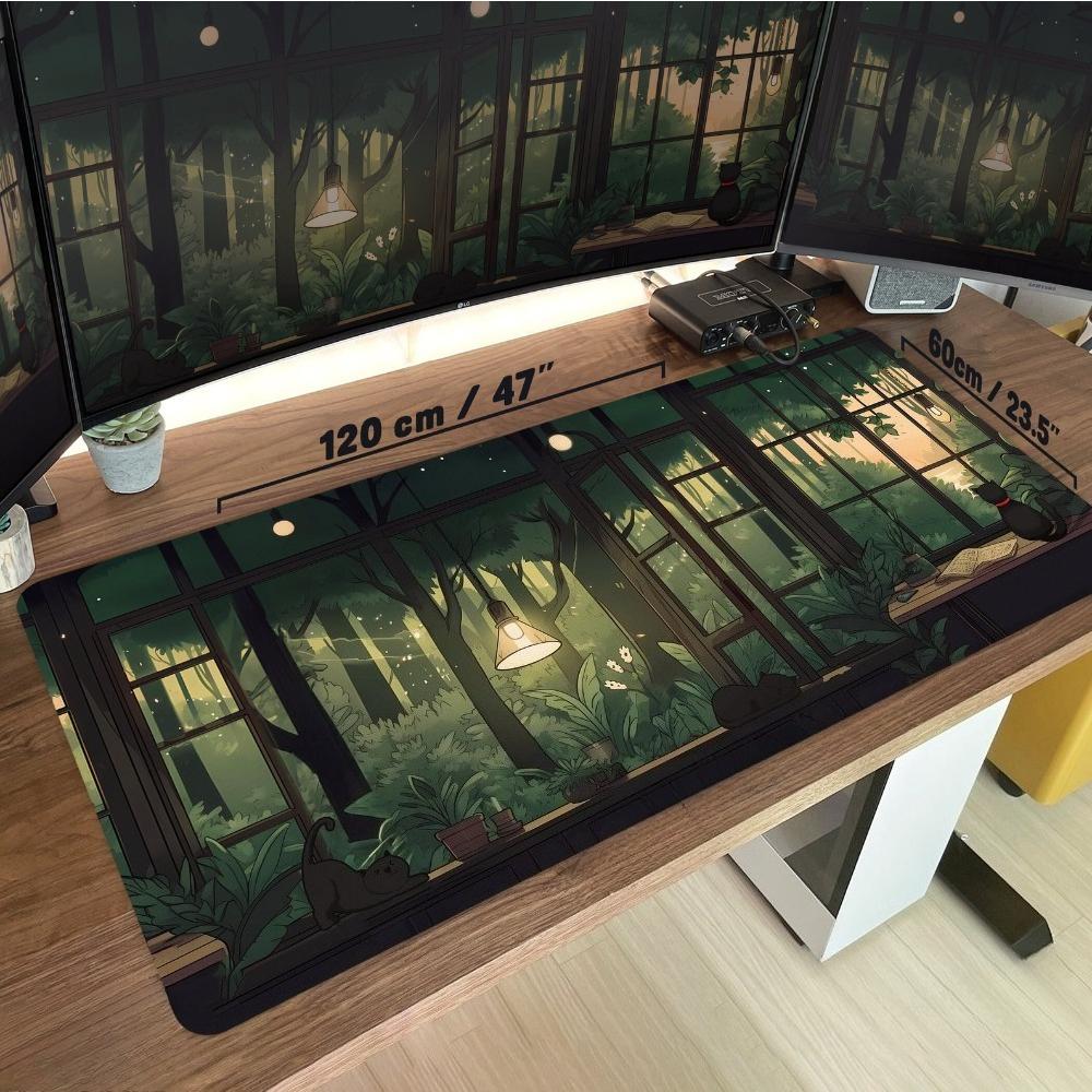 Lofi Desk Mat Aesthetic Mousepad Cozy Cute Extended Gaming DeskmatPlay Matt Green Cottagecore Dark Academia Cat Tapis De Sour