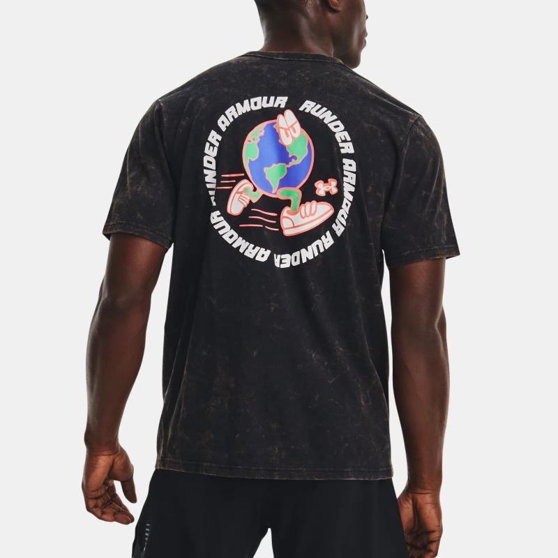 Under Armour Cartoon Letter Print Casual Crew Neck Short Sleeve T-Shirt Men Tops Black 1374009-001