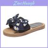 Indoor Summer Casual Linen Flip Flops With Bow For Adults Home Use