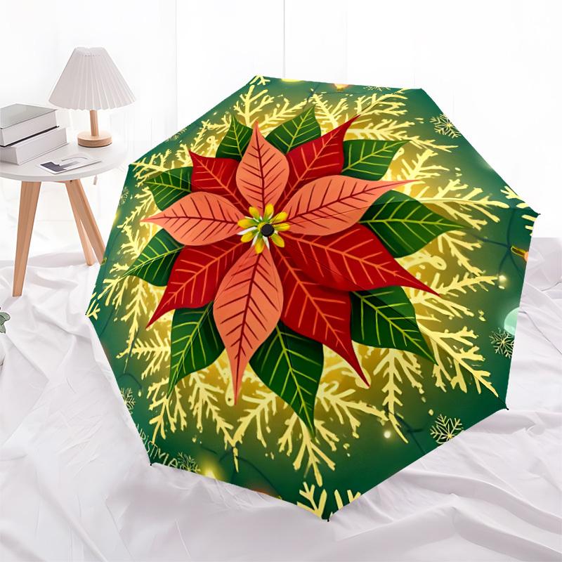 1pc Christmas, Poinsettia Automatic Folding Umbrella - 8-Rib Automatic Open/Close, Large Canopy Birthday Festival Gift yy251217137