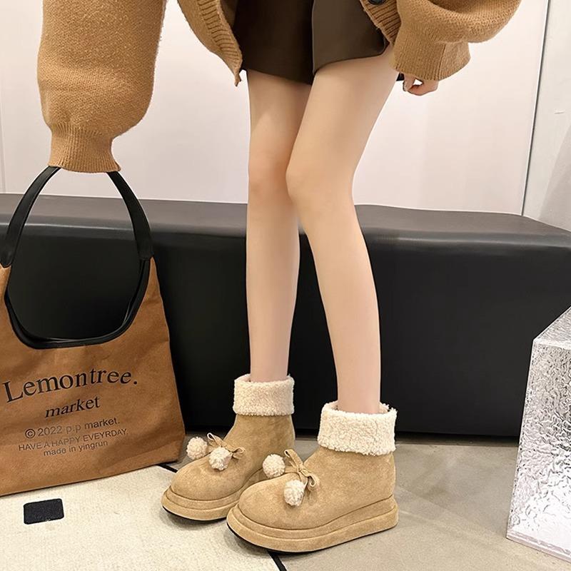 2025 popular cute snow boots velvet warm Korean small short boots women's winter thick-soled bow thin boots