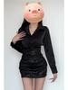 Women's Plus Size Black PU Leather Bodycon Mini Skirt - High-End Spring/Autumn Style with Ant Waist Design