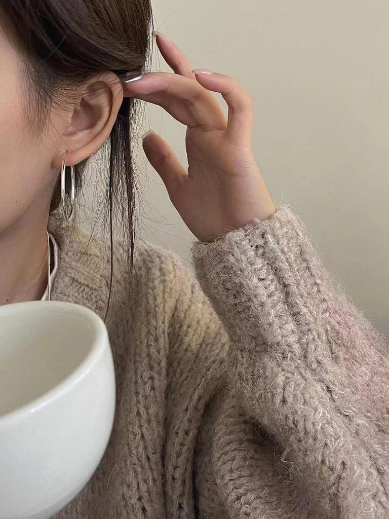 S925 Sterling Silver Thick Large Hoop Earrings for Women, Elegant Design, New Arrival