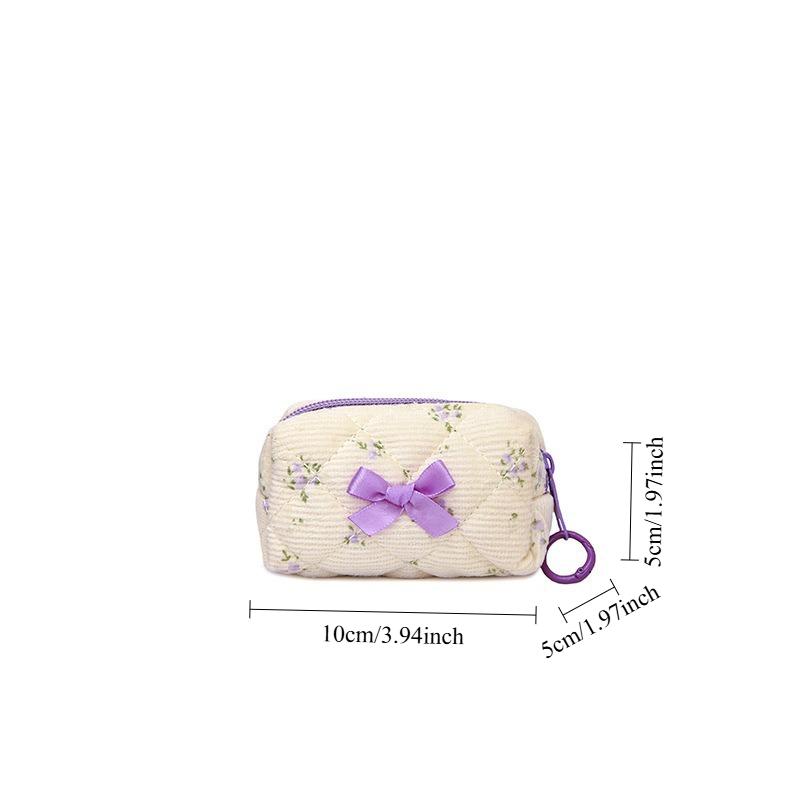 Ins Fashion Sweet Floral Makeup Bag for Girl Cute Print Flower Bow Cosmetic Bags Small Cute Lipstick Cable Earphone Storage Bag