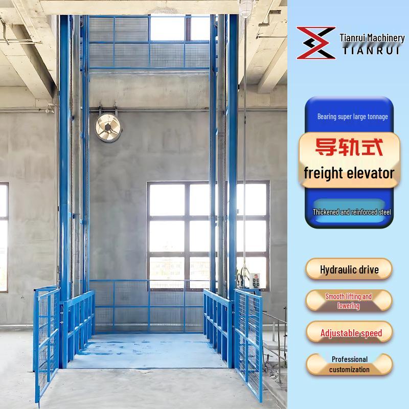 Heavy-Duty Guide Rail Freight Elevator: 2-3 Ton Hydraulic Lifting Platform for Warehouses