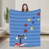 Pete The Cat Cartoon Blanket Flannel Decoration Multi-function Lightweight Thin Throw Blanket for Sofa Outdoor Bedding Throws