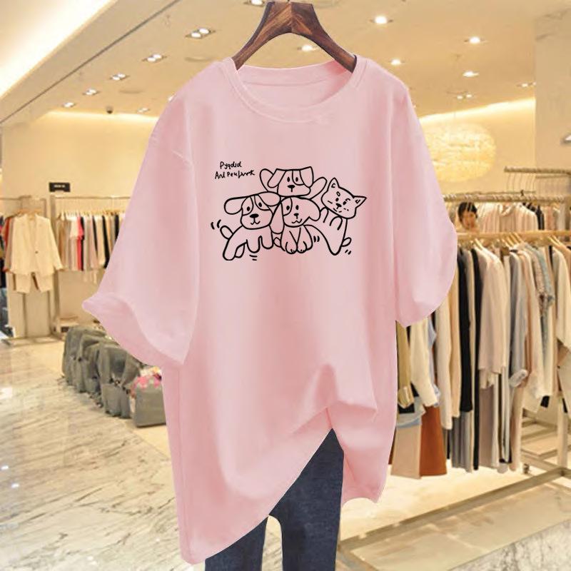 Women's Short Sleeve Pure Cotton Graffiti Puppy T-Shirt - Trendy Summer Casual Wear