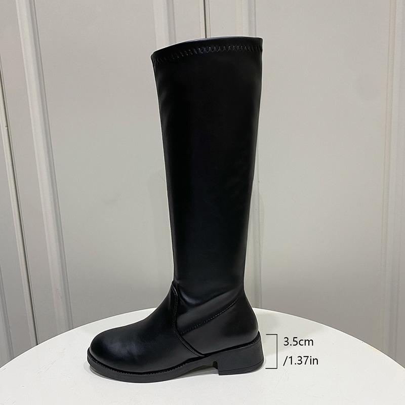 

мода Винтаж Мягкая кожа Женские сапоги до колена Элегантные туфли на низком каблуке Женские лаконичные длинные Botas De Mujer 42 чёрный