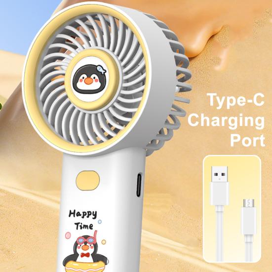 Cartoon Animal Handheld Fan with Hook 3 Speed Adjustable USB Rechargeable Summer Cooling Fan Portable Travel Mini Personal Fan