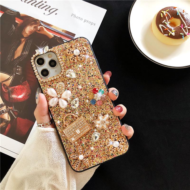 For Apple 16Promax Phone Case for IPhone15plus Glitter 17Pro Flower 13 Wallet Rhinestones