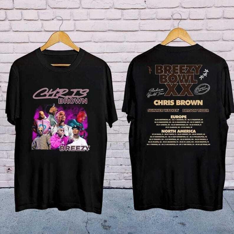 Футболка с концерта Криса Брауна 2026 года Chris Brown Breezy Bowl XX Tour 2026 Футболка. Унисекс футболка с принтом L