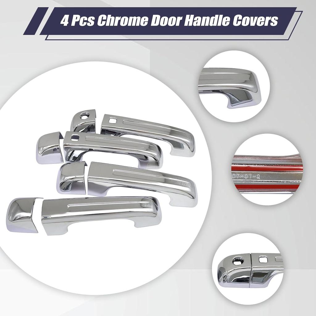 4 Pcs Chrome Door Handle Covers With 2 Front Smart Keyholes Cutout Compatible with 2019-2024 Ram 1500 4DR Model