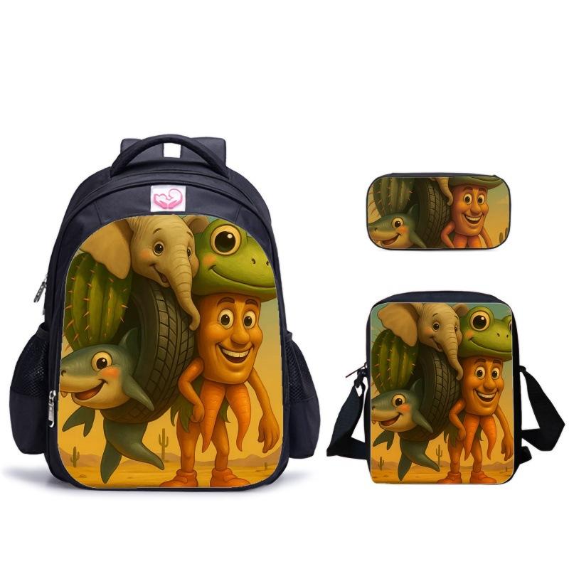 Haijing Houten Stokman Kinder Schooltas Schoudertas Etui Combinatieset Rugzak Ondersteuning