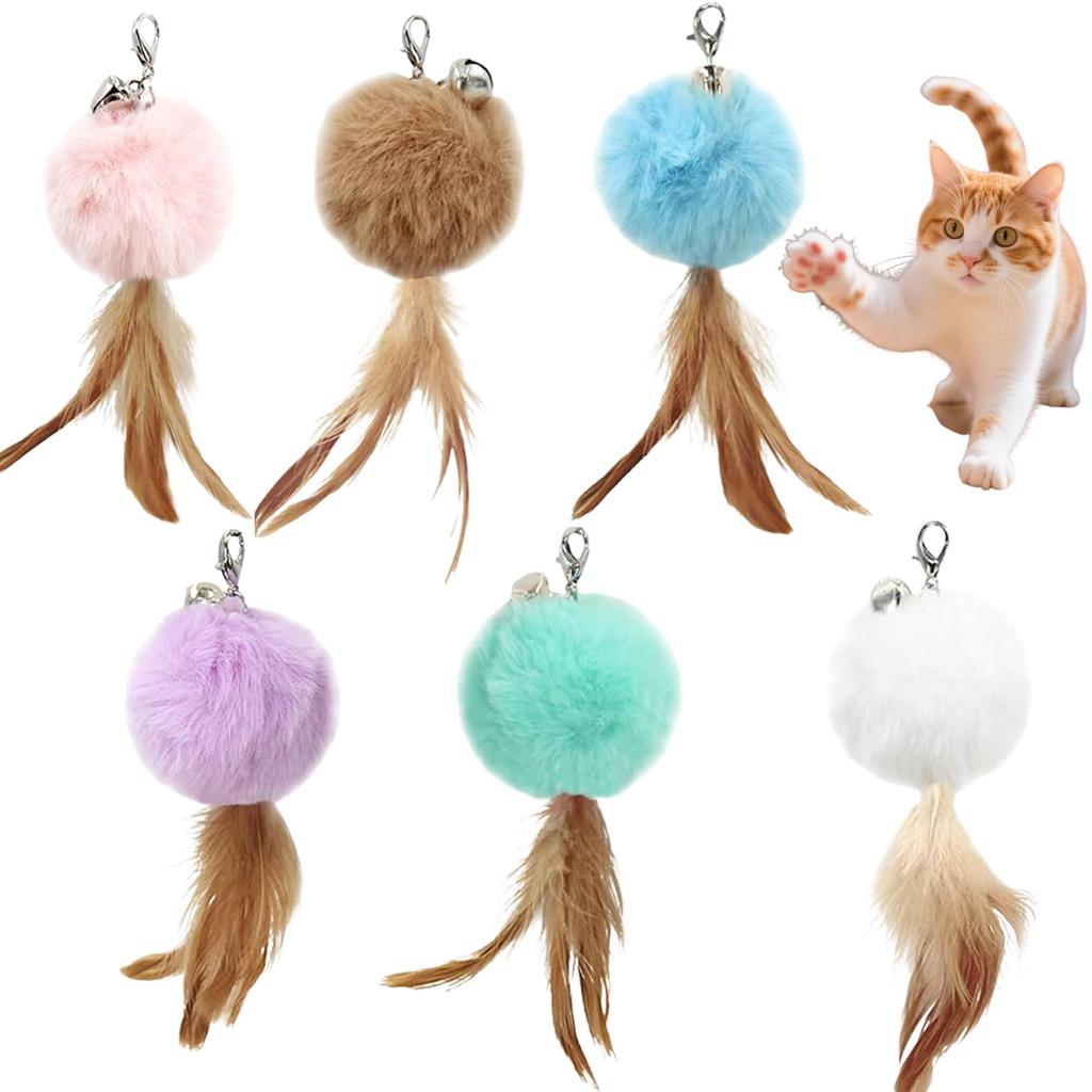JIMIGUGU Cat Toy Ball, Cat Teaser with Interchangeable Heads, Fluffy Feather Type, Wear-Resistant and Durable, Quickly Eliminates Excess Cat Cat Toy