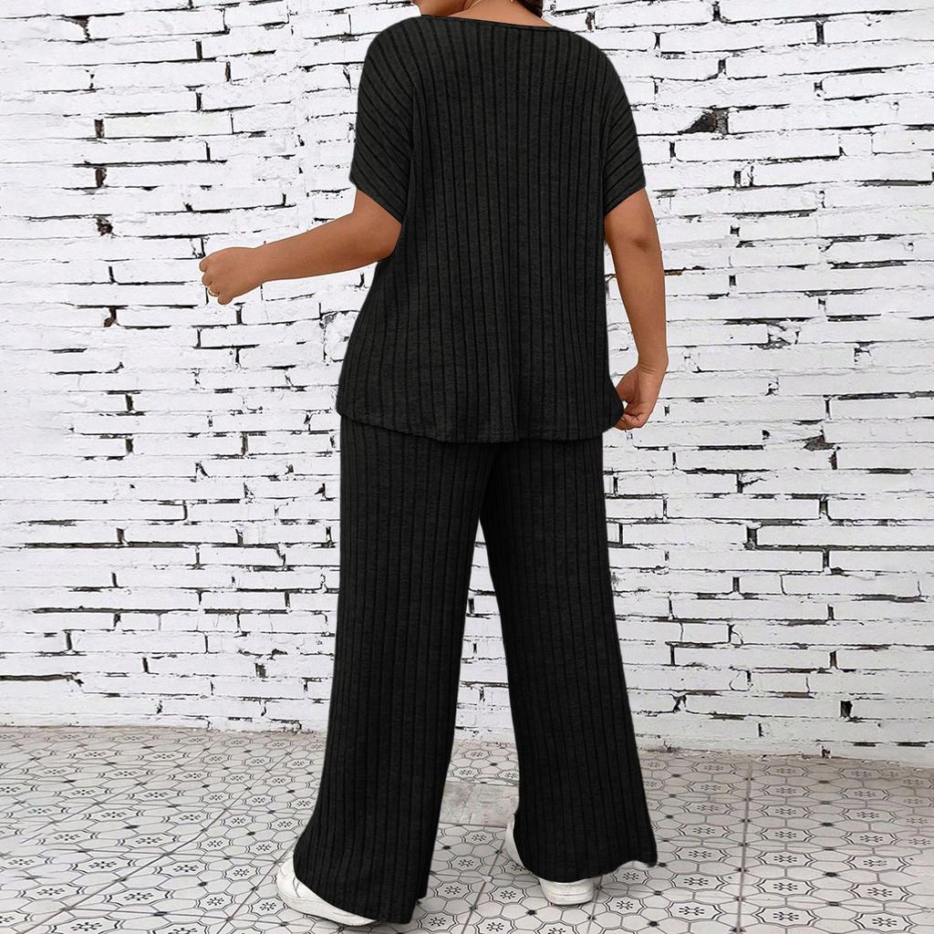 Women's Fashion  Color Casual Summer New Ribbed Top And Pants Set