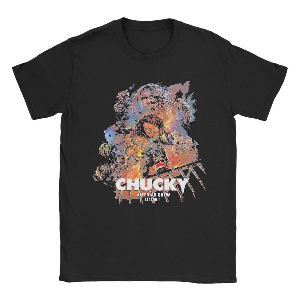 Friends Till the End Tshirt Men's 100%Cotton Tops Shirts Ullzang 80s Scary Horror Good Guy Chuckys Round Neck Short Sleeve