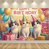Party Backdrop Kittens Adorable Trio Balloons Festive Celebrations Photo Booth Decor Birthday Party Decor