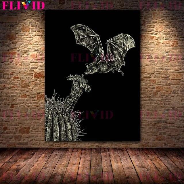 Crows,Bats,Owls,Wolves,Mice Magic Creature Black And White Wall Art Canvas Painting Gothic Animal Art Poster Print Home Decor No Frame