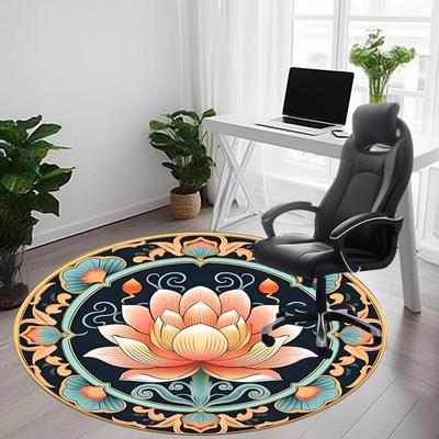 1pc Lotus Mandala Office Round Area Rug, Indoor Mat Suitable For Office, Under Office Chairs Bedroom Living Room Home Decor, Room Deco