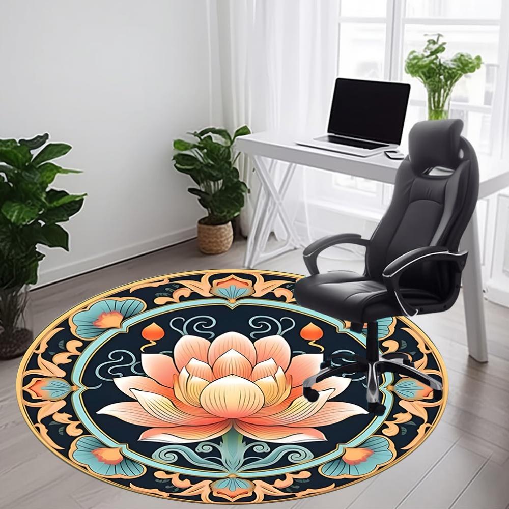 1 Stück Lotus Mandala Büro Runder Teppich, Indoor-Matte Geeignet für Büro, Unter Bürostühlen Schlafzimmer Wohnzimmer Heimdekoration, Raum Deko